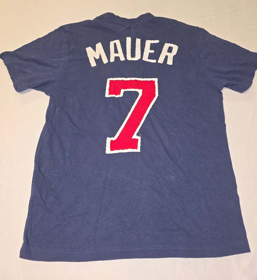 Majestic Minnesota Twins MLB Navy Blue stitched Joe Mauer Jersey T-Shirt small